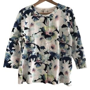CJ Banks Classic Button Up Womens Spring Floral Size Medium 100% Cotton Cardigan